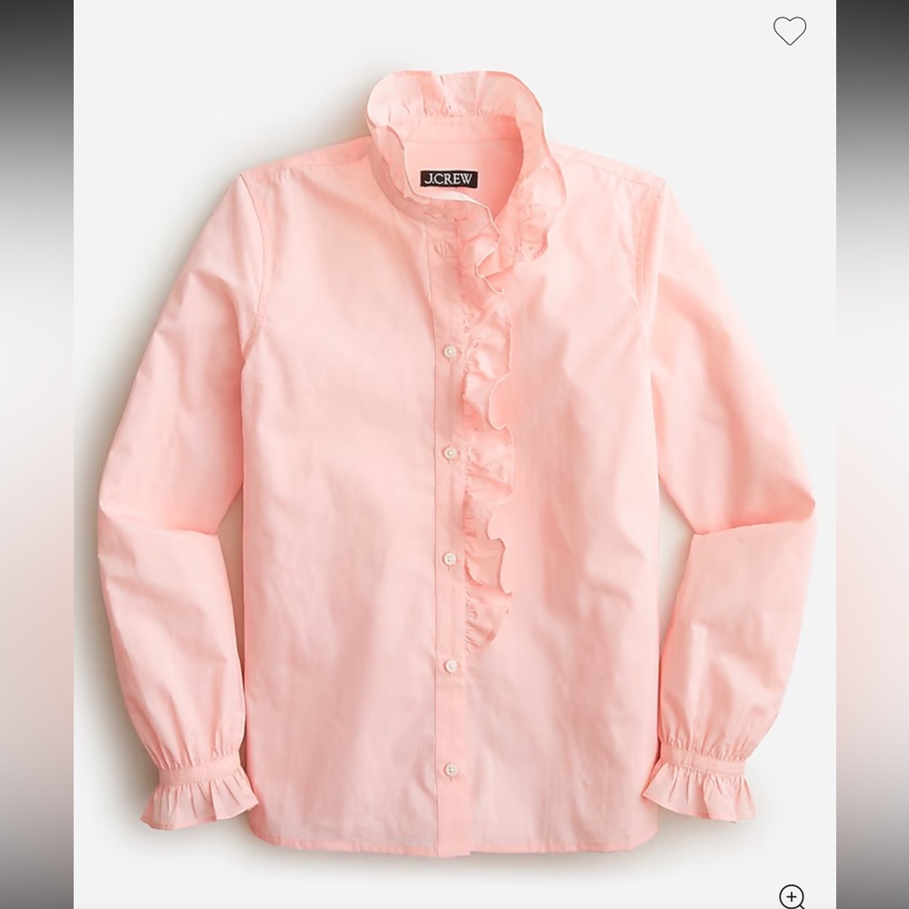 Women’s JCrew Cottage 10 Tall Cotton Poplin European Ruffle Neck Blouse Top 10T